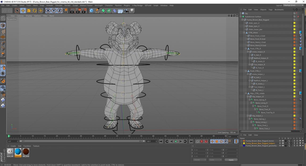 Funny Brown Bear Rigged for Cinema 4D 3D