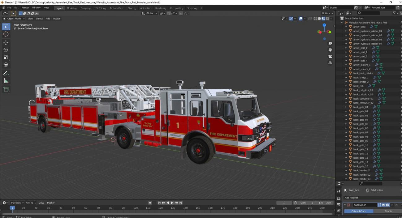 3D Velocity Ascendant Fire Truck Red model