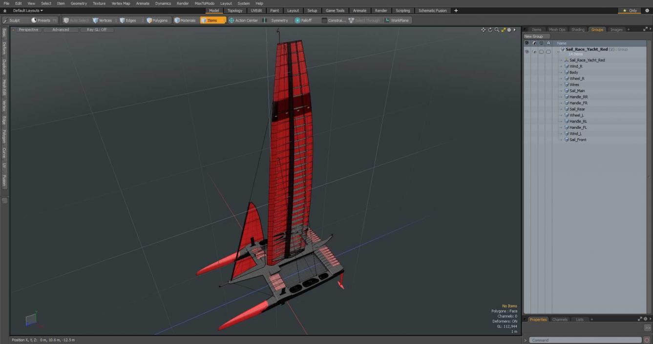 Sail Race Yacht Red 3D model