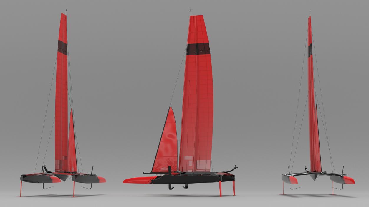 Sail Race Yacht Red 3D model