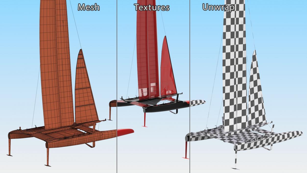 Sail Race Yacht Red 3D model