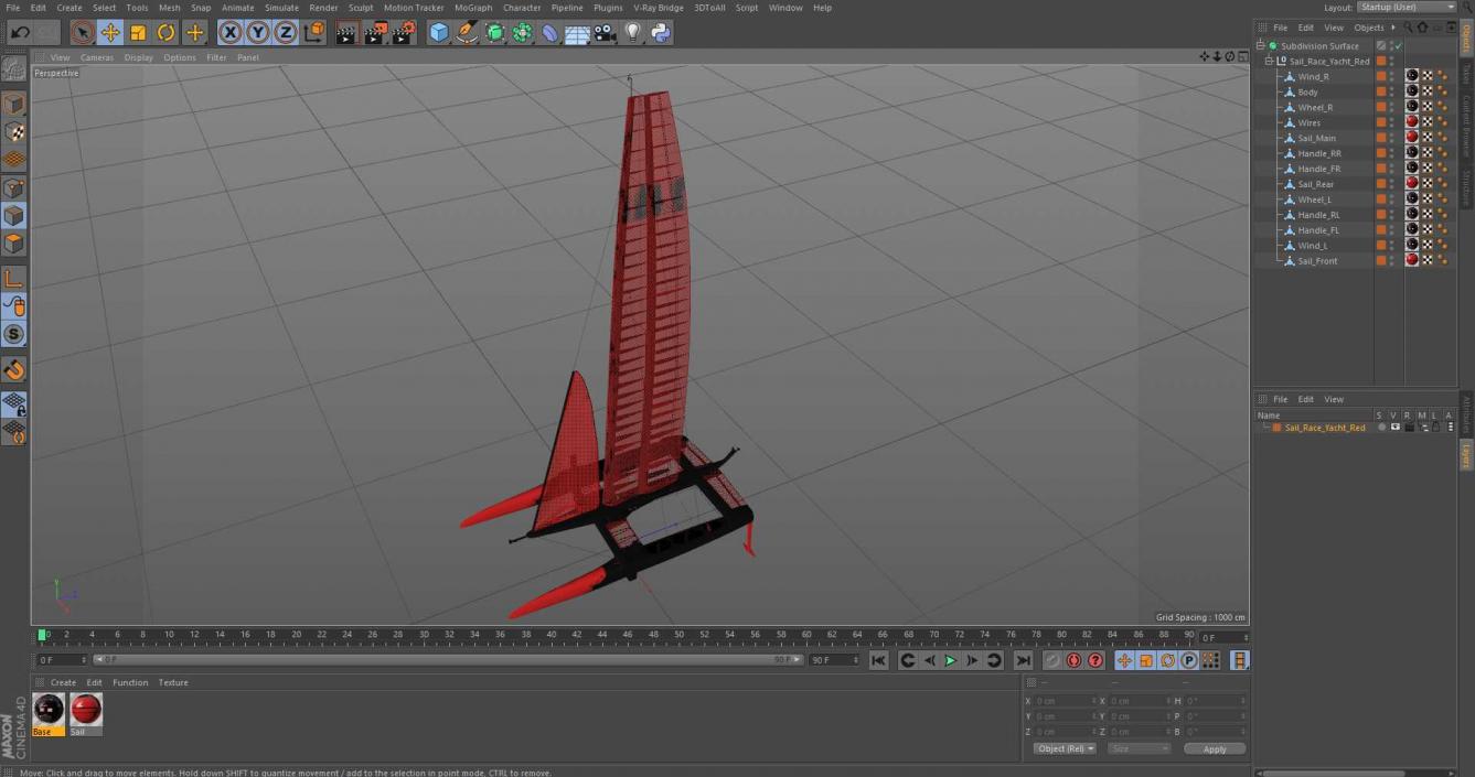 Sail Race Yacht Red 3D model