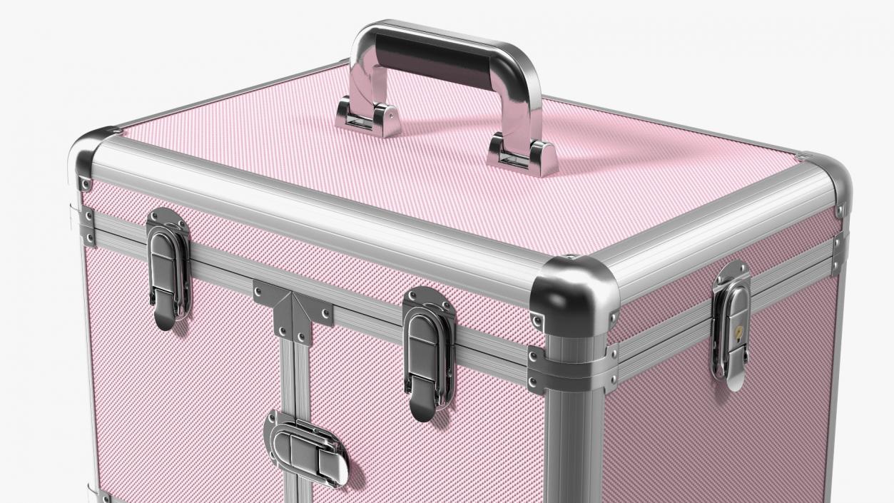 3D Yaheetech Aluminum Rolling Trolley Makeup Case Folded Pink model