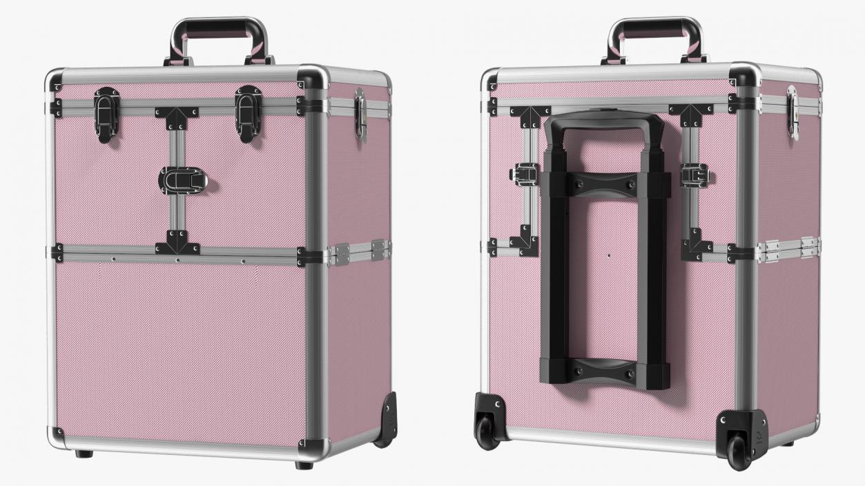 3D Yaheetech Aluminum Rolling Trolley Makeup Case Folded Pink model