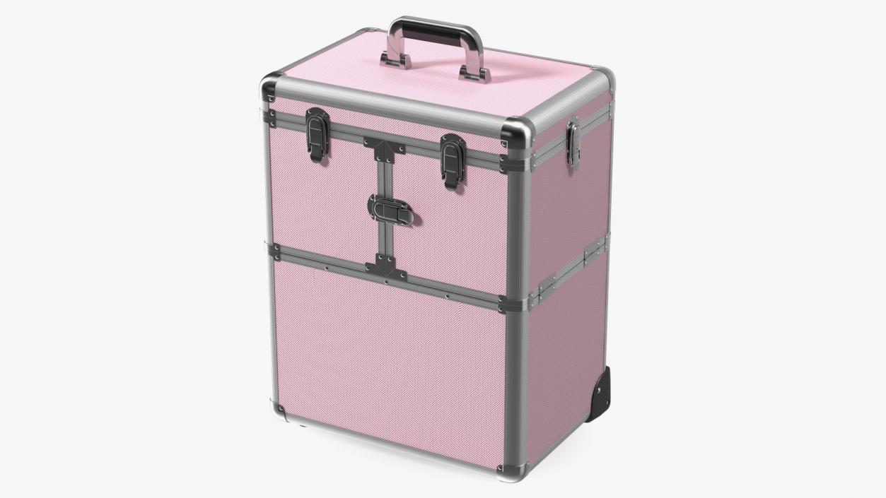 3D Yaheetech Aluminum Rolling Trolley Makeup Case Folded Pink model