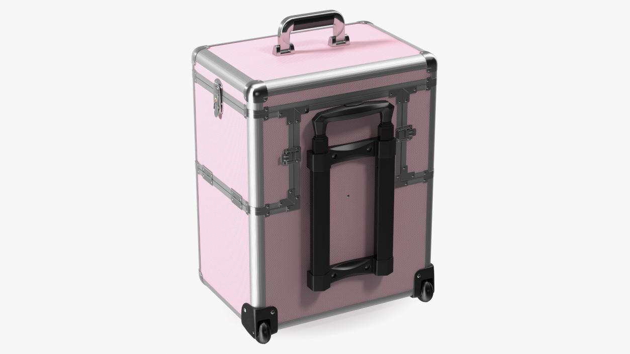 3D Yaheetech Aluminum Rolling Trolley Makeup Case Folded Pink model