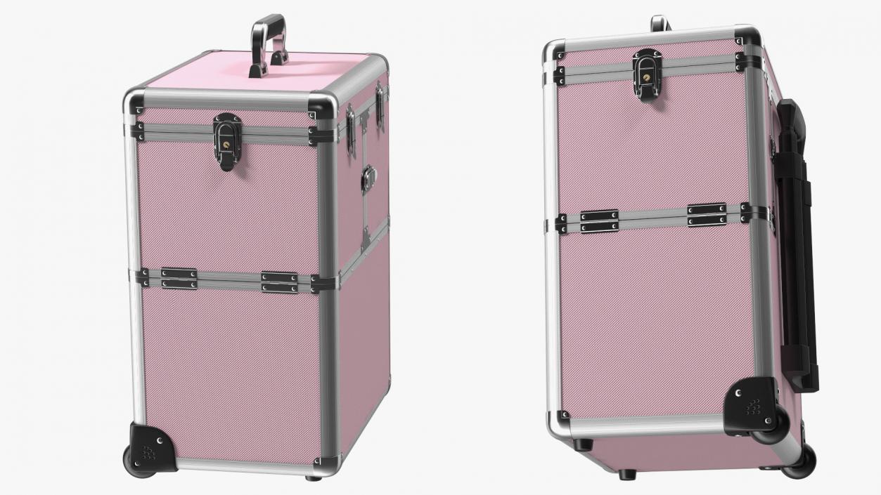 3D Yaheetech Aluminum Rolling Trolley Makeup Case Folded Pink model