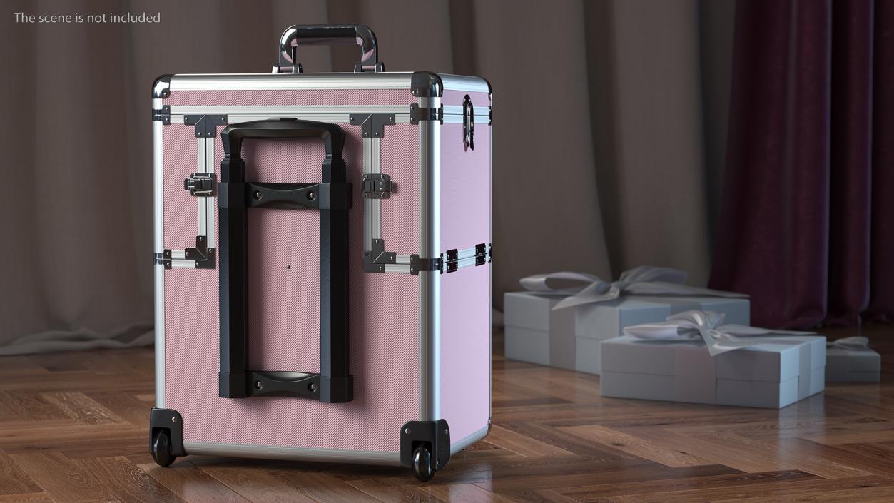 3D Yaheetech Aluminum Rolling Trolley Makeup Case Folded Pink model