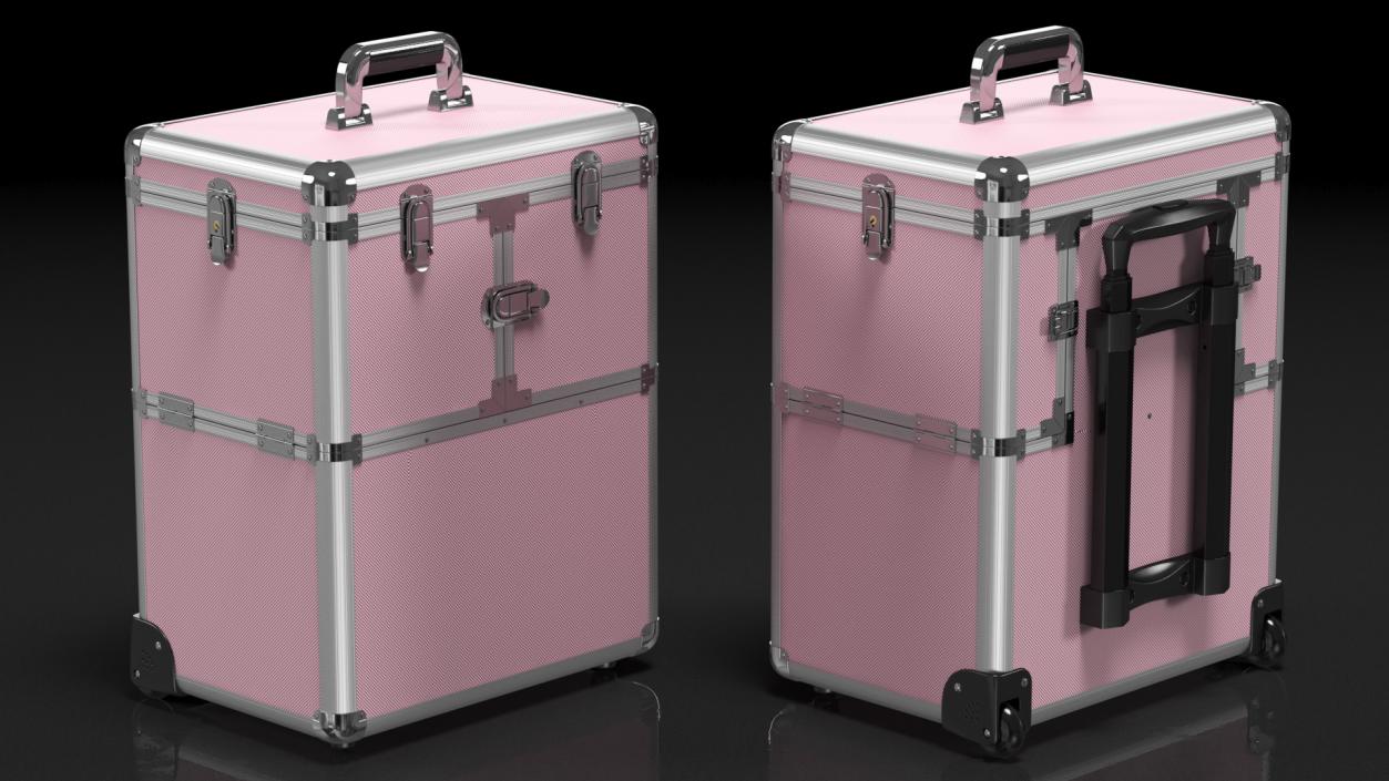 3D Yaheetech Aluminum Rolling Trolley Makeup Case Folded Pink model