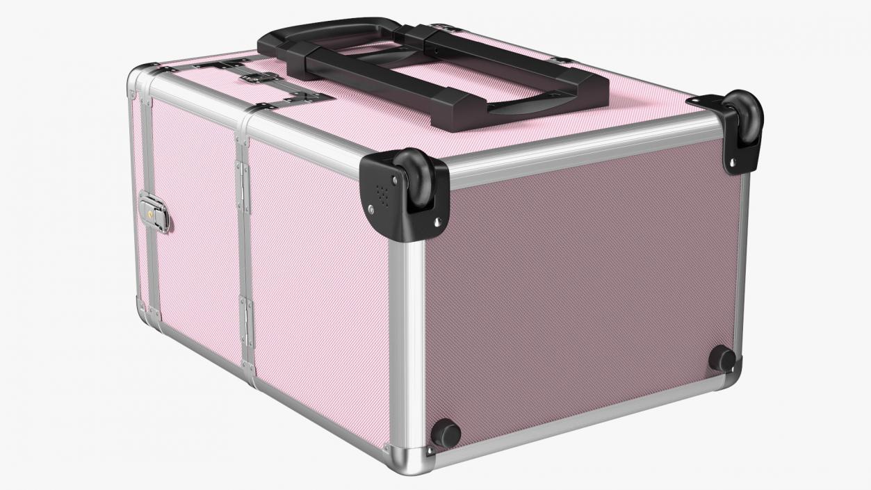 3D Yaheetech Aluminum Rolling Trolley Makeup Case Folded Pink model