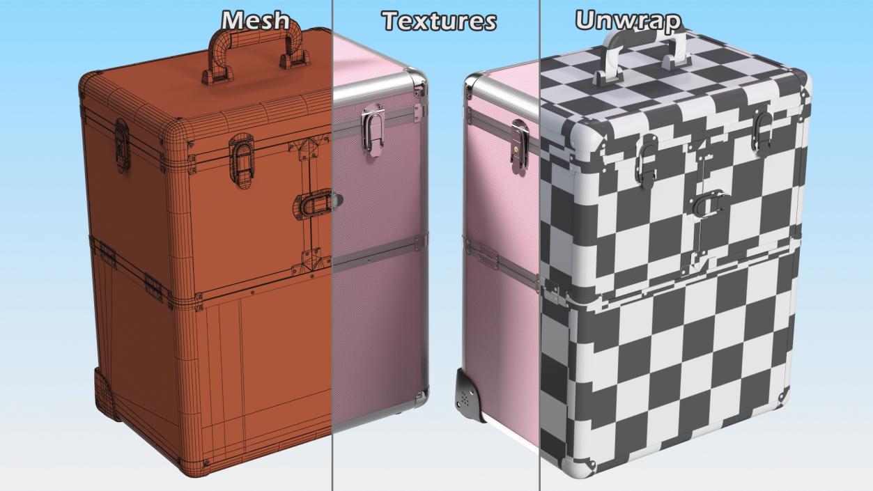 3D Yaheetech Aluminum Rolling Trolley Makeup Case Folded Pink model