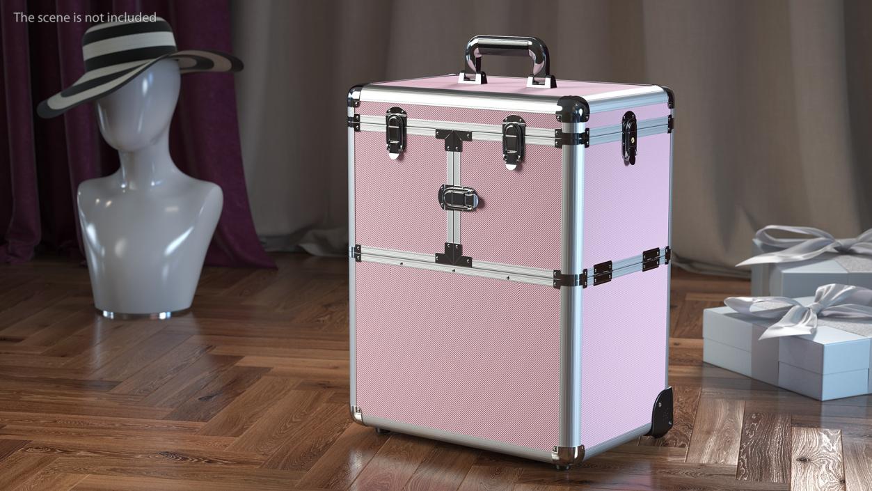 3D Yaheetech Aluminum Rolling Trolley Makeup Case Folded Pink model