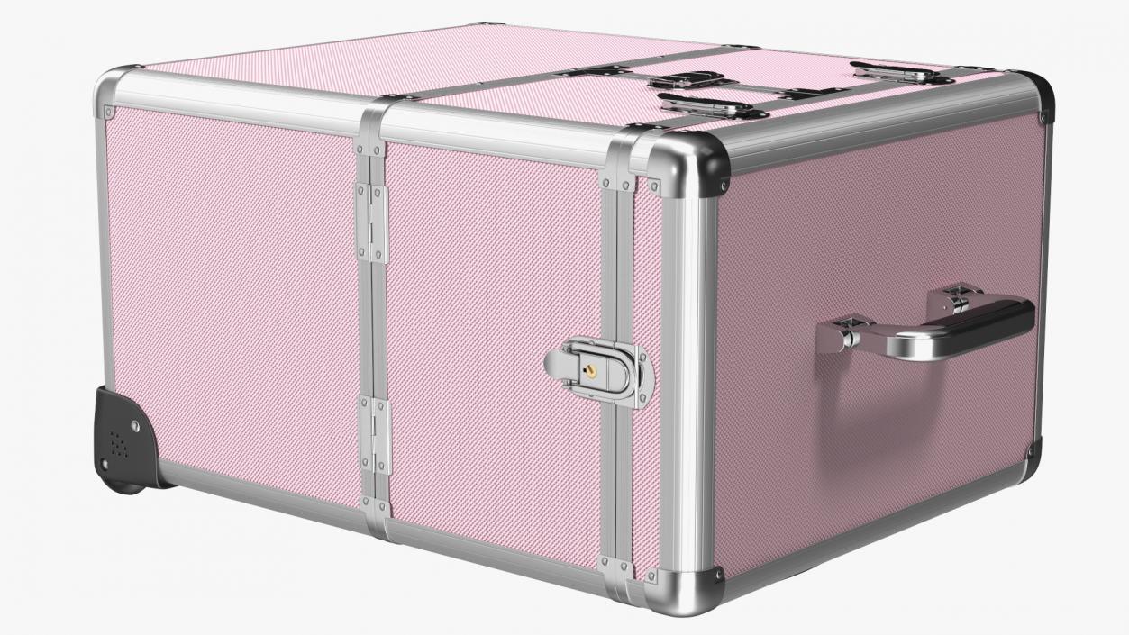 3D Yaheetech Aluminum Rolling Trolley Makeup Case Folded Pink model