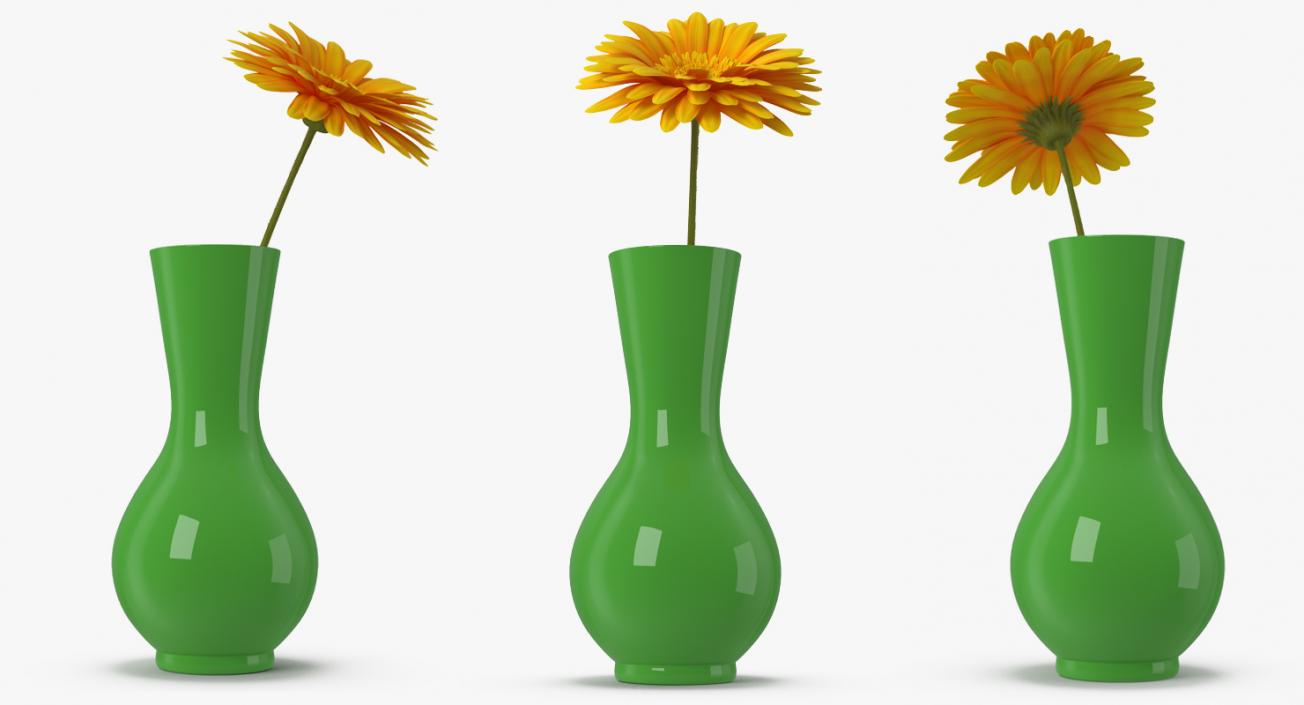 Yellow Gerbera Flower In Vase 3D model