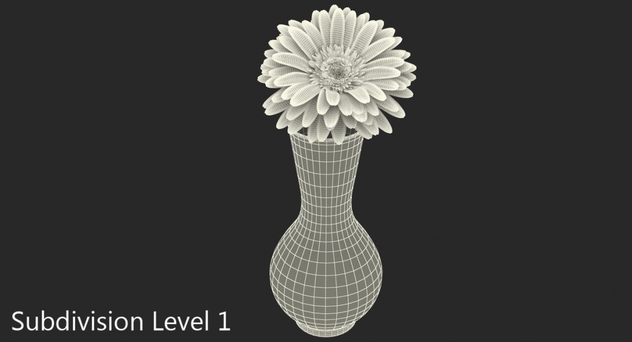 Yellow Gerbera Flower In Vase 3D model