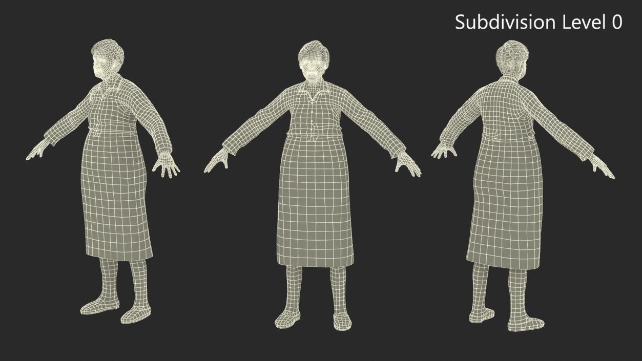 3D Older Woman A-Pose model