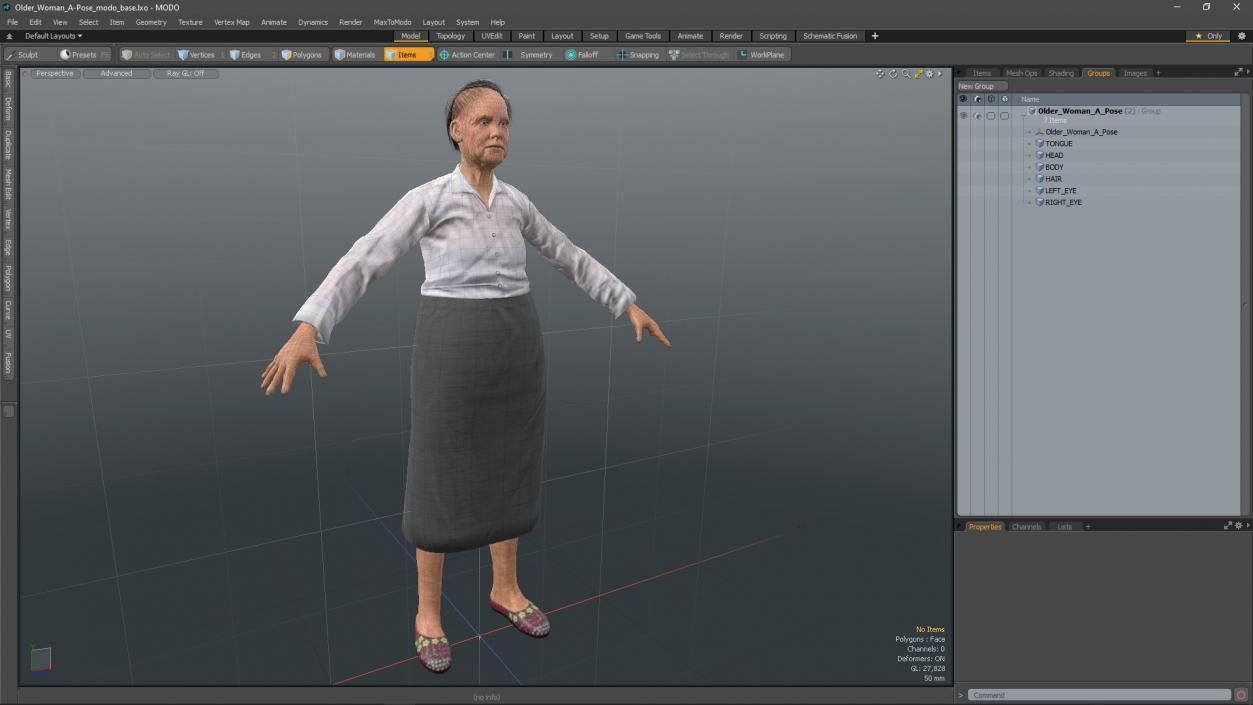 3D Older Woman A-Pose model