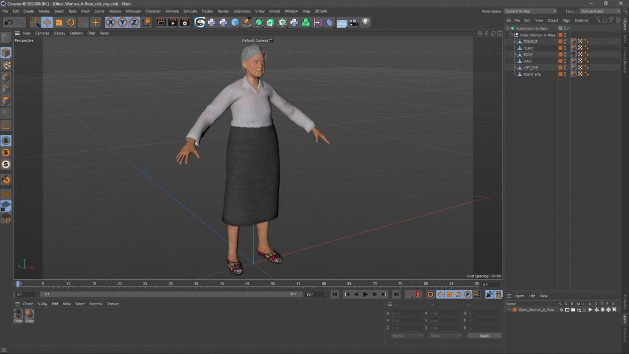 3D Older Woman A-Pose model