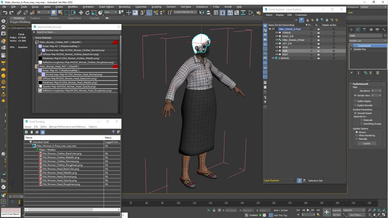 3D Older Woman A-Pose model