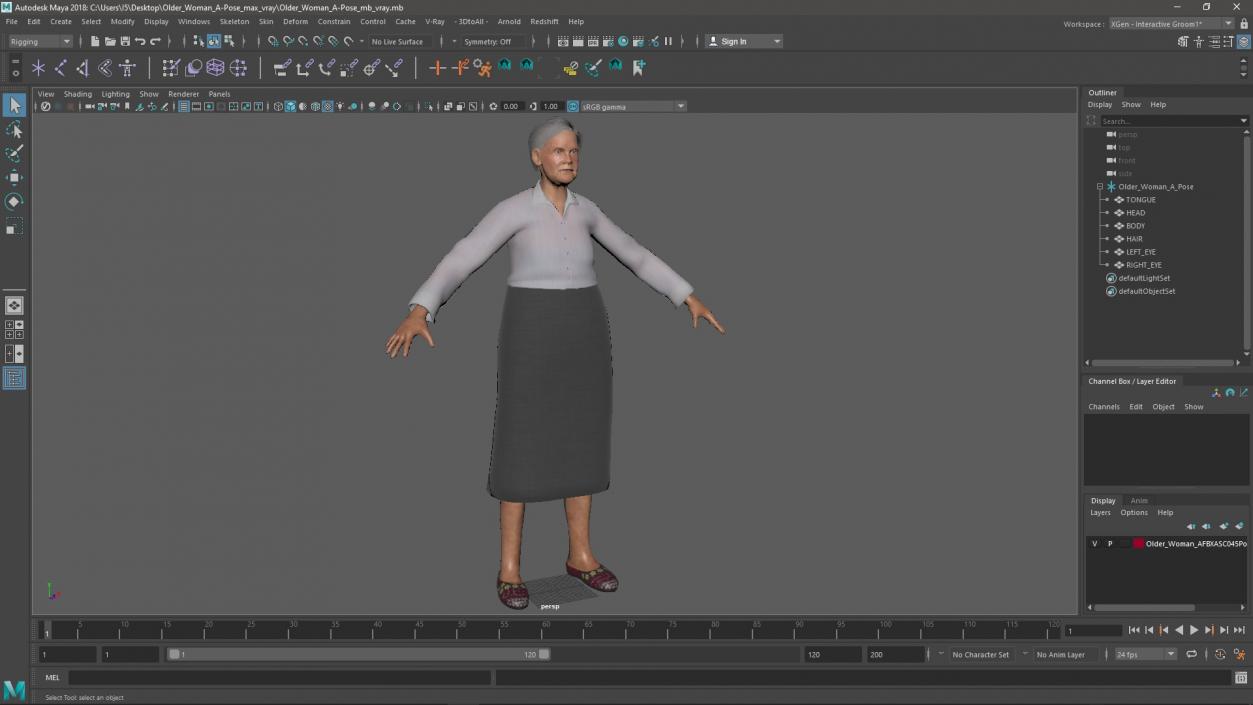 3D Older Woman A-Pose model