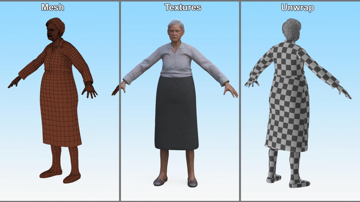 3D Older Woman A-Pose model