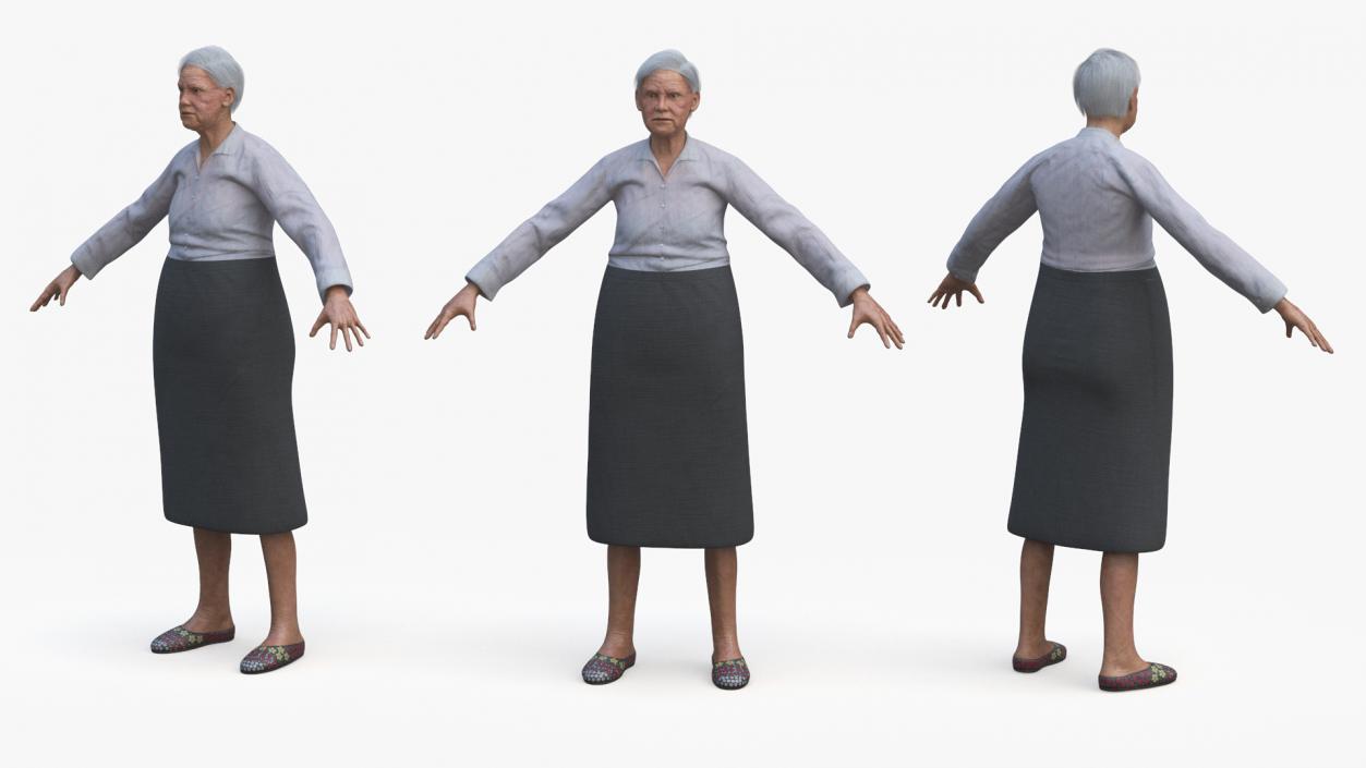 3D Older Woman A-Pose model