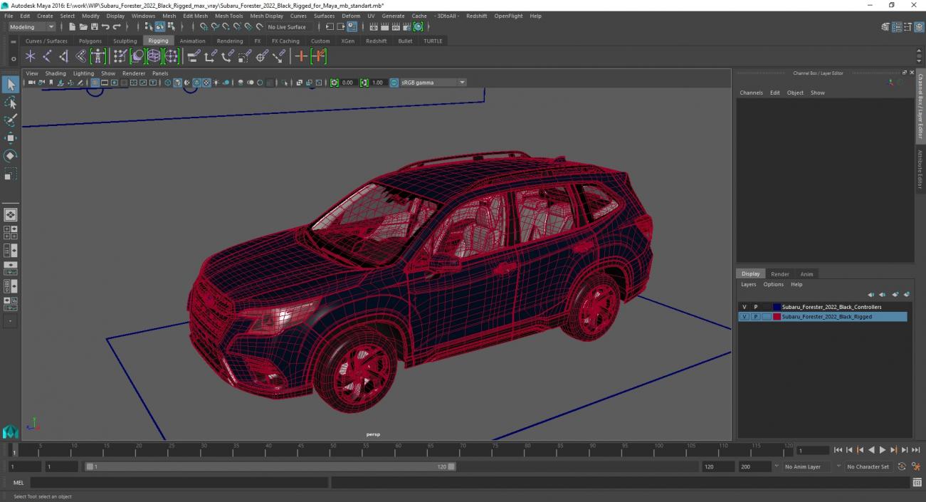 Subaru Forester 2022 Black Rigged for Maya 3D