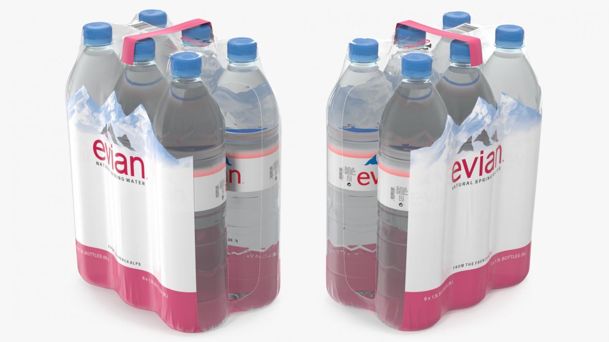 3D Evian Mineral Water 6 Bottle Pack model