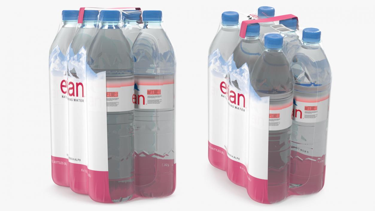 3D Evian Mineral Water 6 Bottle Pack model