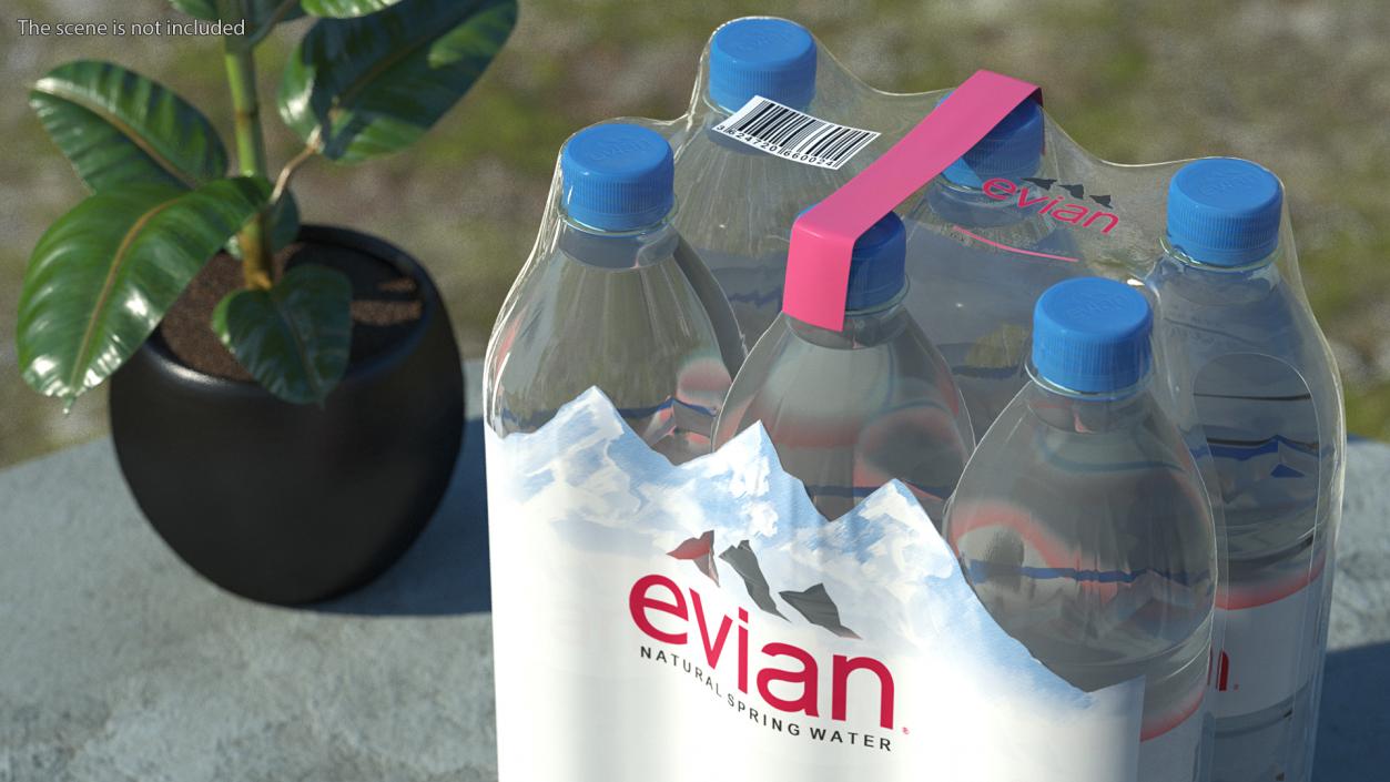 3D Evian Mineral Water 6 Bottle Pack model