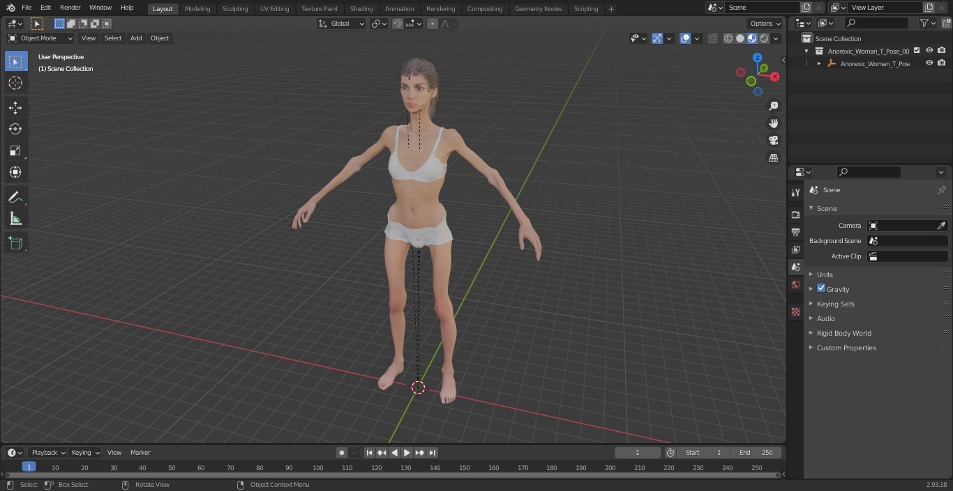 3D Anorexic Woman T-Pose