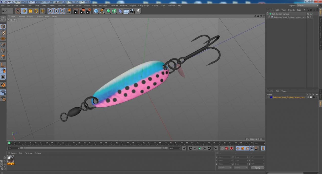 3D Rainbow Trout Trolling Spoon Lure model