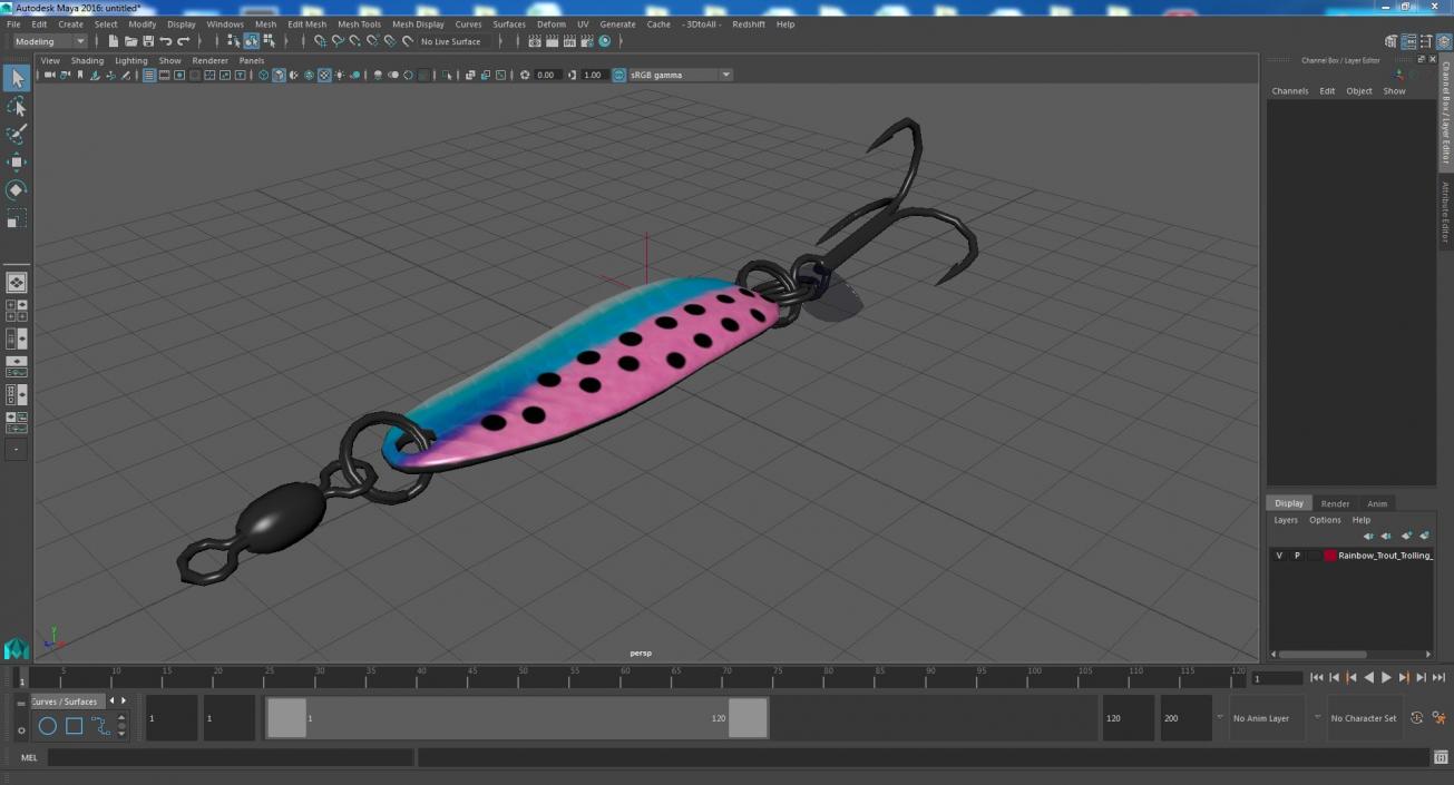 3D Rainbow Trout Trolling Spoon Lure model