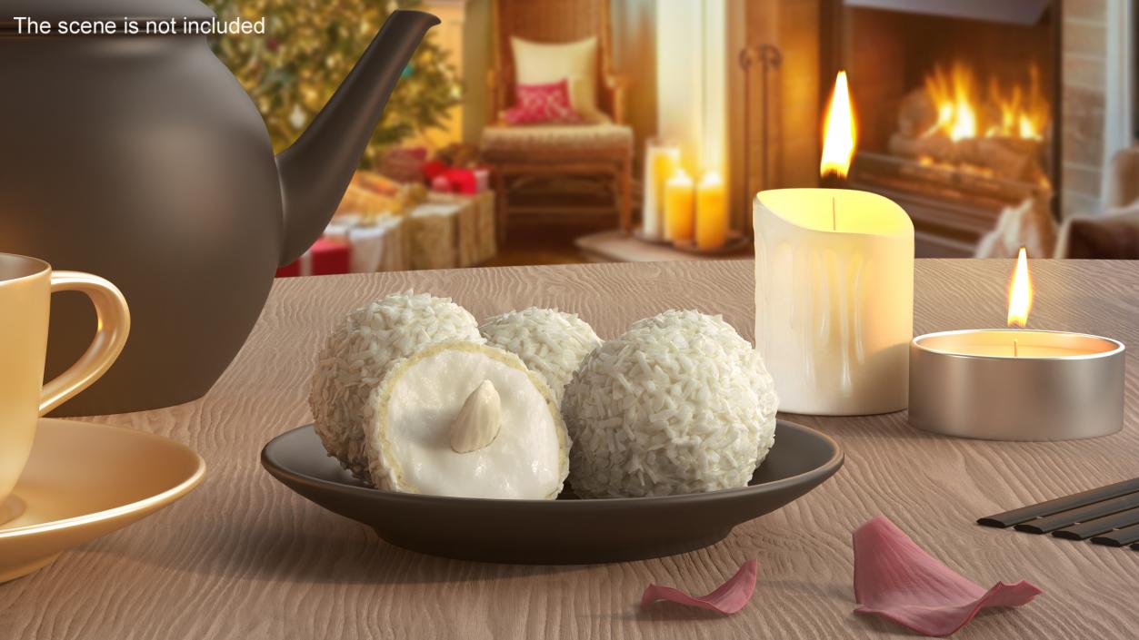 Half of Coconut White Chocolate Candy Ball 3D