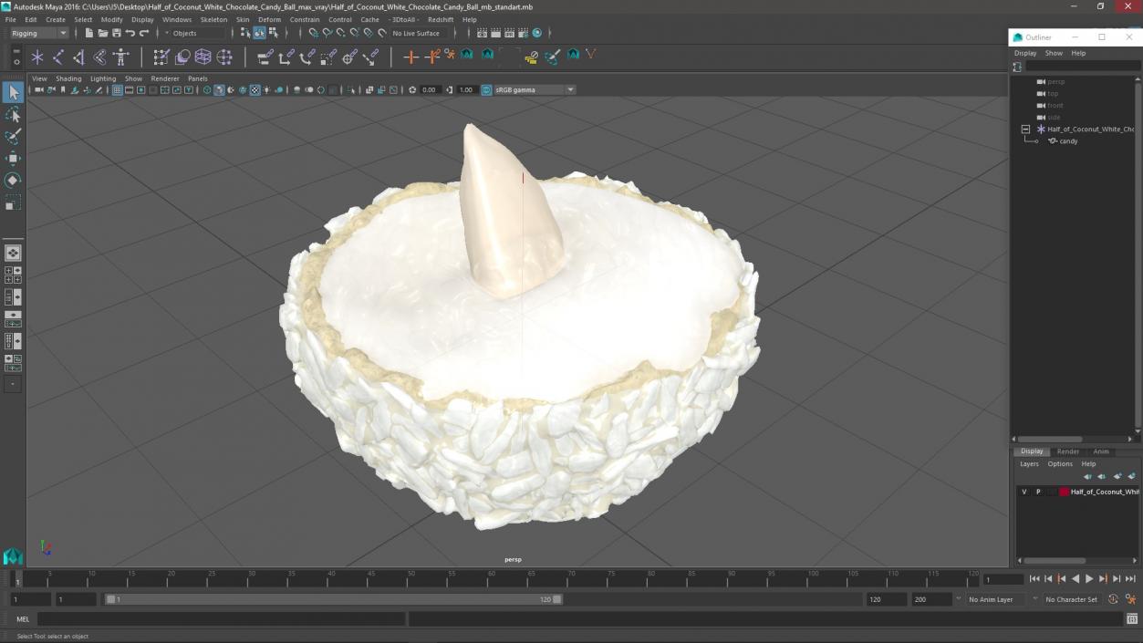 Half of Coconut White Chocolate Candy Ball 3D