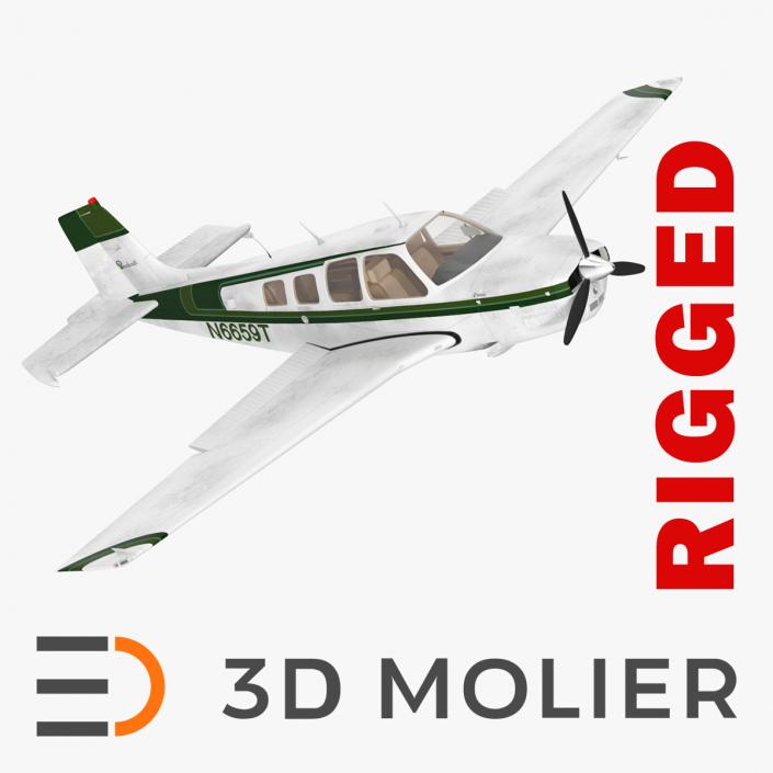 Single Engine Light Aircraft Beechcraft Bonanza Rigged 3D model