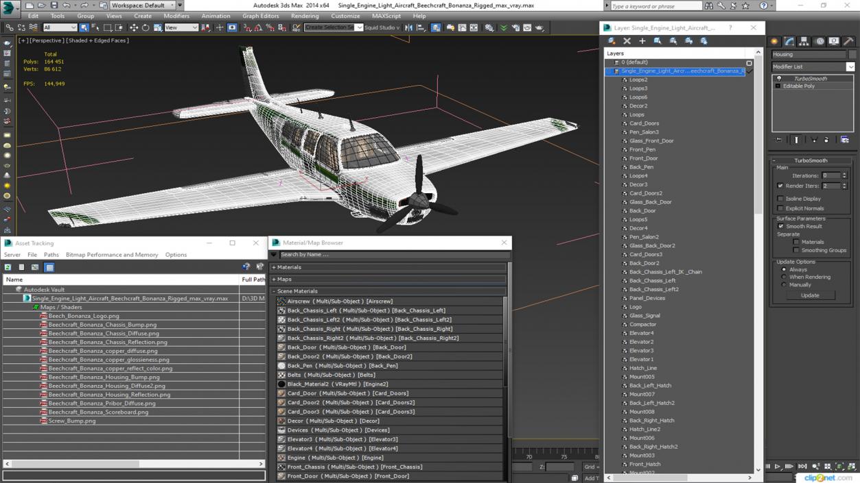 Single Engine Light Aircraft Beechcraft Bonanza Rigged 3D model