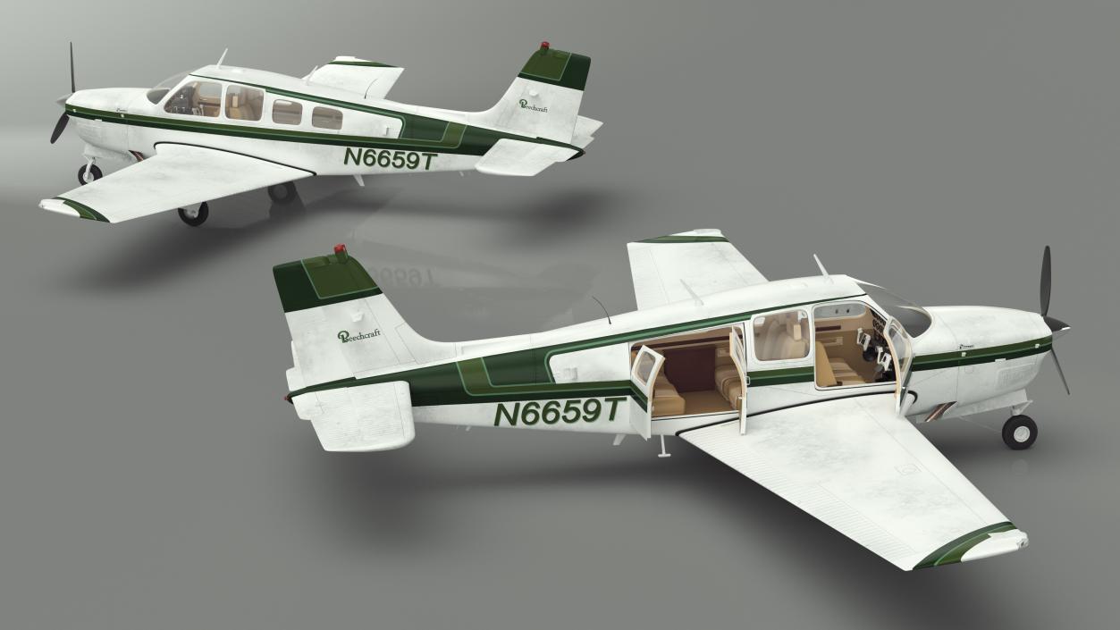 Single Engine Light Aircraft Beechcraft Bonanza Rigged 3D model