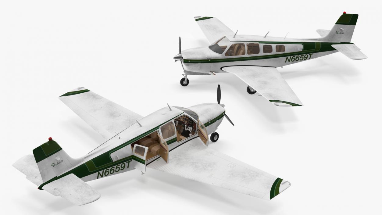 Single Engine Light Aircraft Beechcraft Bonanza Rigged 3D model