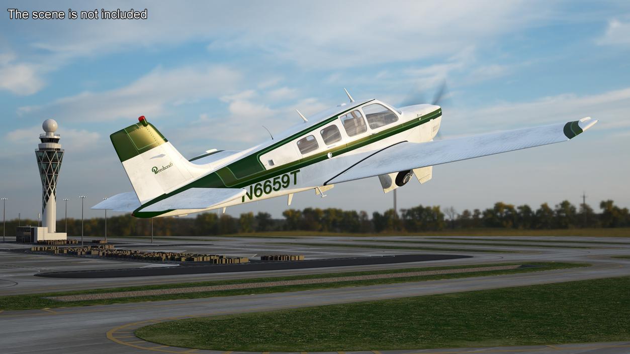 Single Engine Light Aircraft Beechcraft Bonanza Rigged 3D model