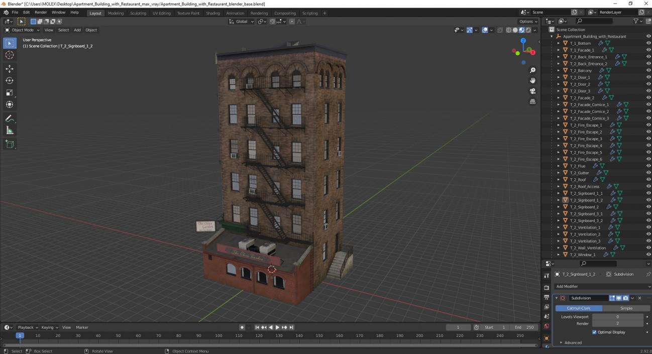 Apartment Building with Restaurant 3D model