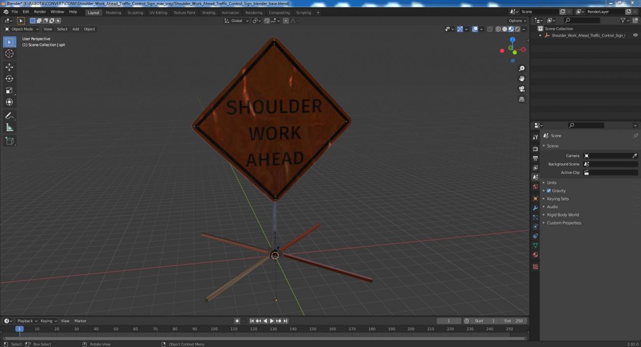 3D model Shoulder Work Ahead Traffic Control Sign