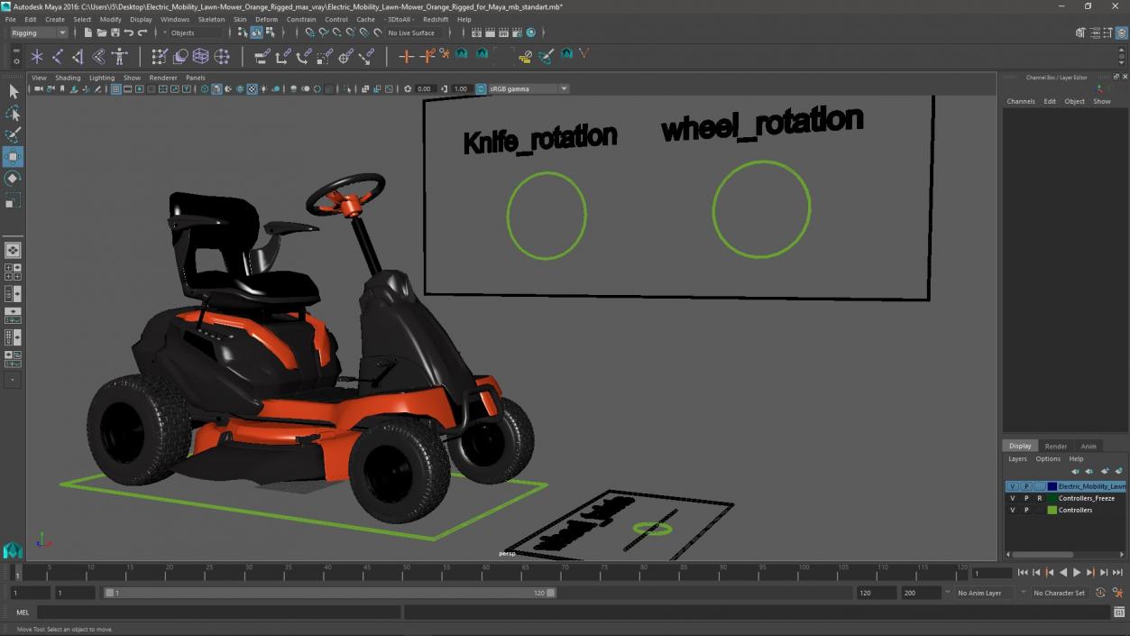 3D Electric Mobility Lawn-Mower Orange Rigged for Maya