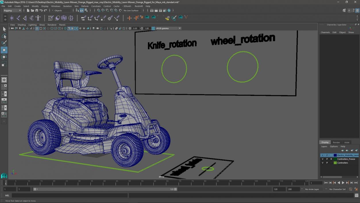 3D Electric Mobility Lawn-Mower Orange Rigged for Maya