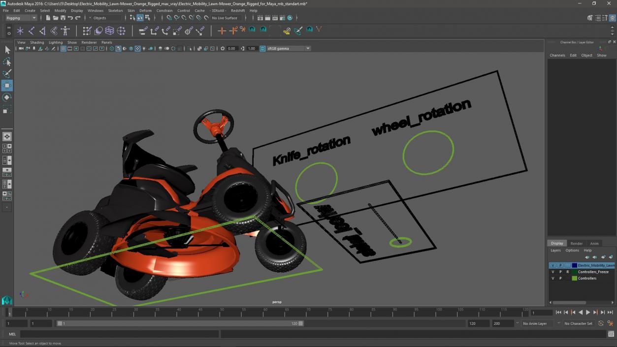 3D Electric Mobility Lawn-Mower Orange Rigged for Maya