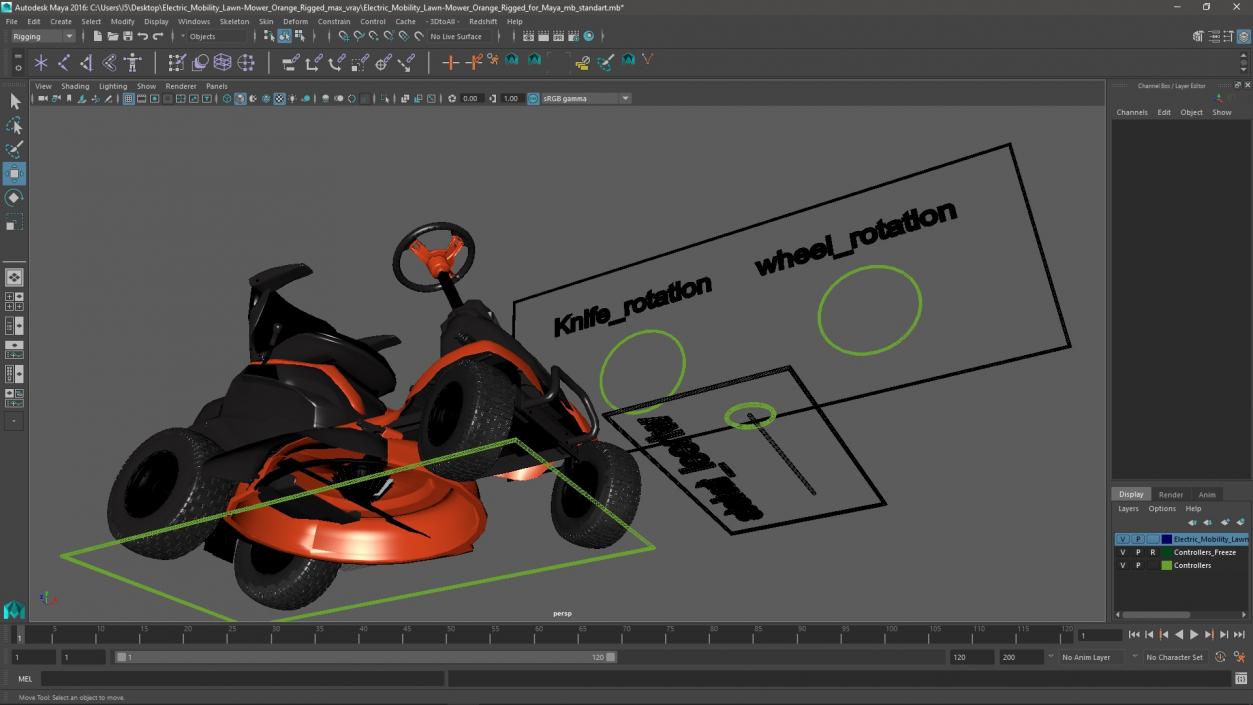 3D Electric Mobility Lawn-Mower Orange Rigged for Maya