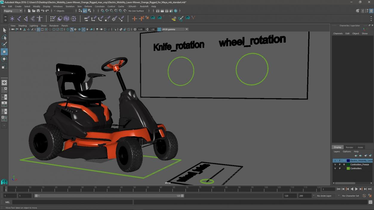 3D Electric Mobility Lawn-Mower Orange Rigged for Maya