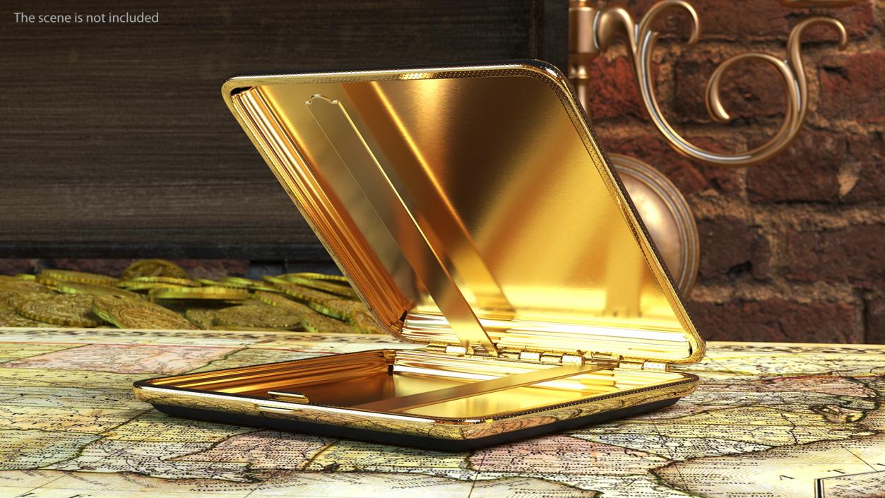 3D model Metal Cigarette Case Gold and Black Open