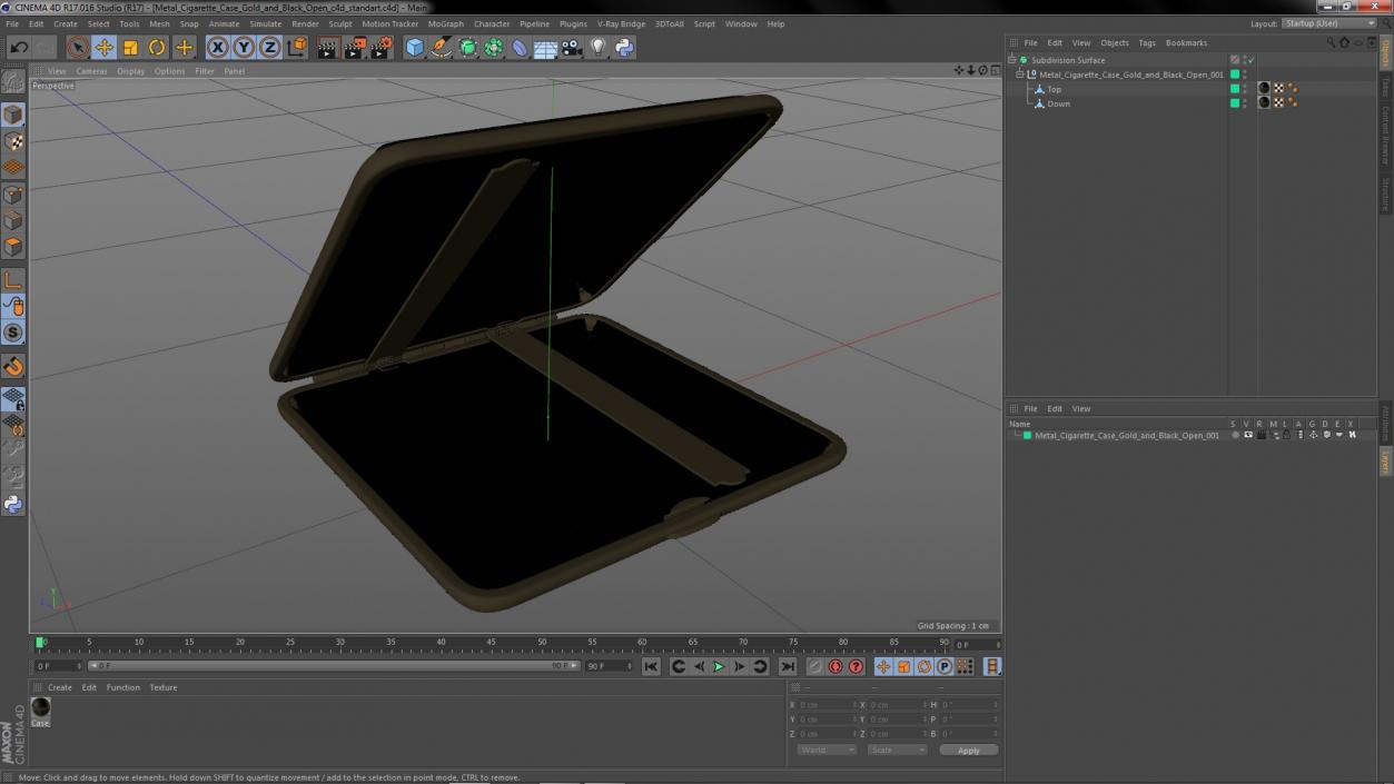 3D model Metal Cigarette Case Gold and Black Open
