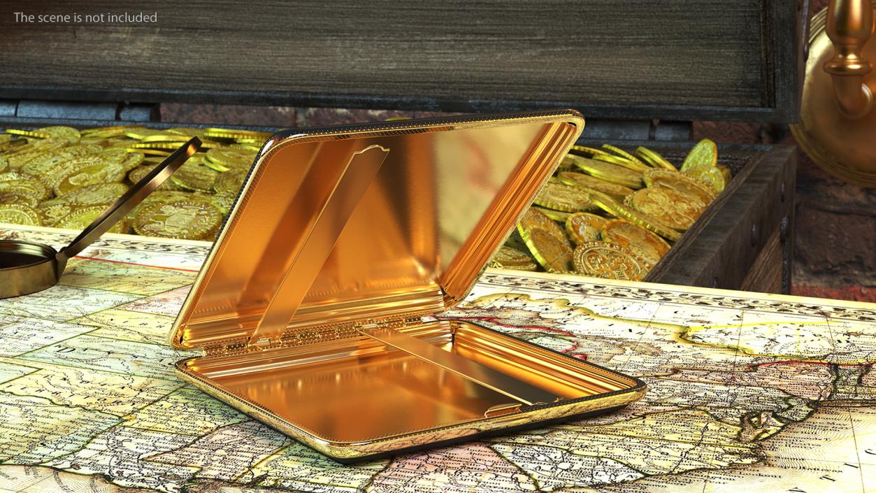 3D model Metal Cigarette Case Gold and Black Open